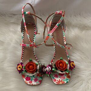BETSEY JOHNSON Malorie Floral Strappy Sandal Heels Sz 8